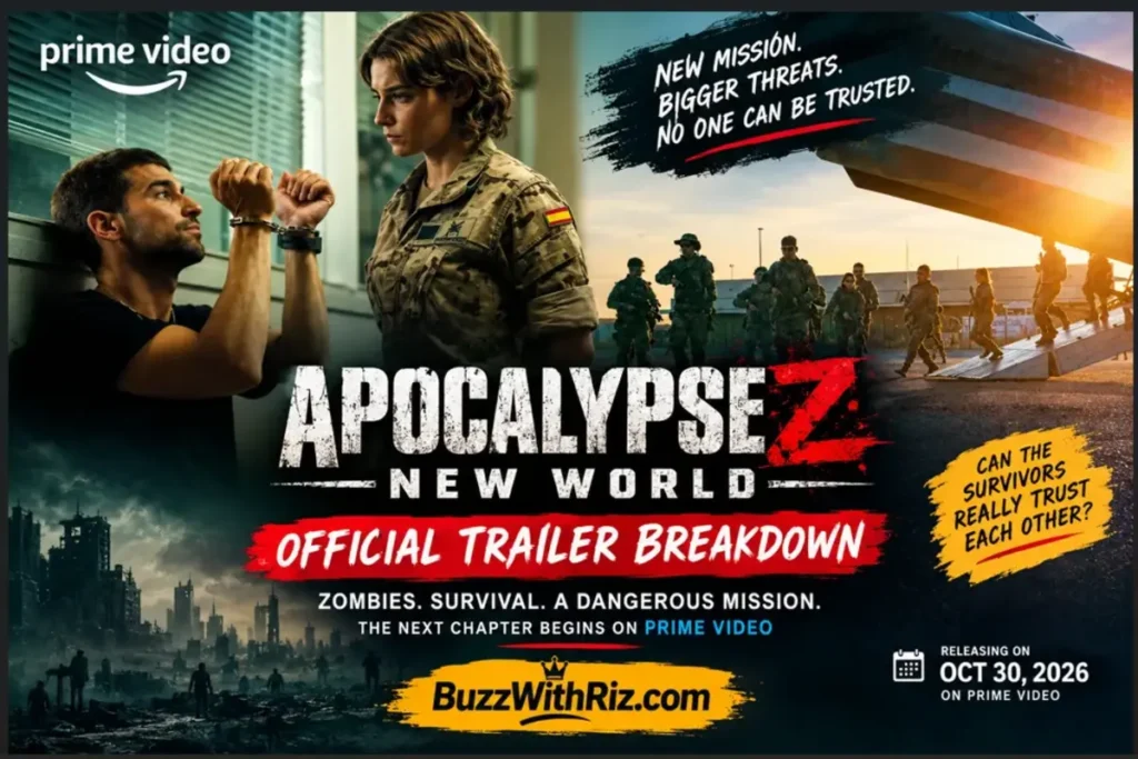 Apocalypse Z: New World official trailer breakdown poster featuring soldiers, a survivor, and a dangerous mission
