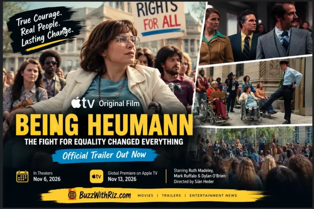 Being Heumann Official Trailer: Apple TV’s Powerful True Story of Judy Heumann Being Heumann film still showing disability rights activists at a public protest.