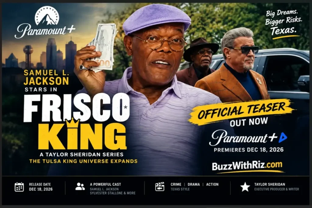 Frisco King official teaser poster featuring Samuel L. Jackson and Sylvester Stallone for the Paramount+ crime drama.