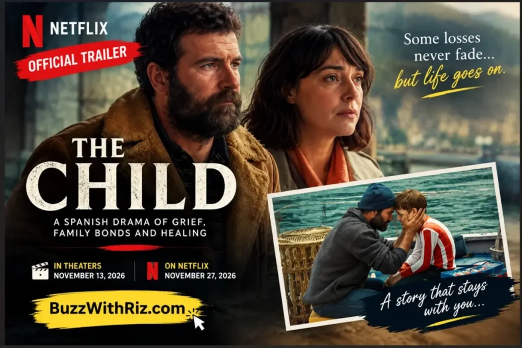 The Child Netflix official trailer poster featuring Belén Cuesta and Karra Elejalde in a Spanish drama about grief and family healing.