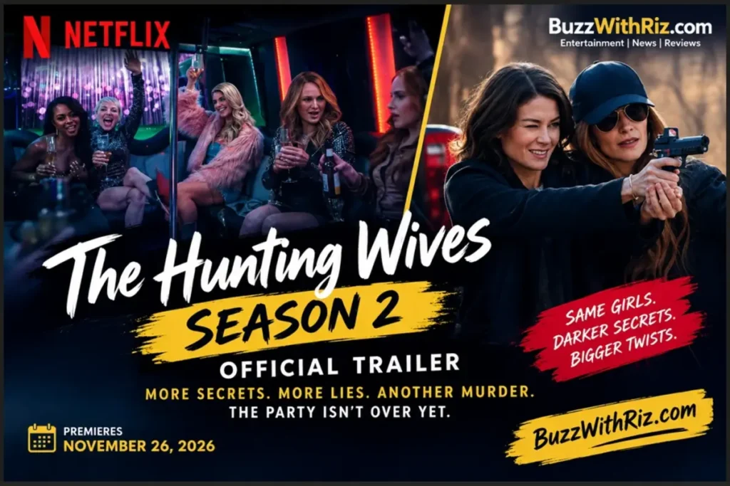 The Hunting Wives Season 2 Trailer Teases New Scandals, Dangerous Secrets, and Murder The Hunting Wives Season 2 Netflix trailer poster featuring glamorous women, dangerous secrets.