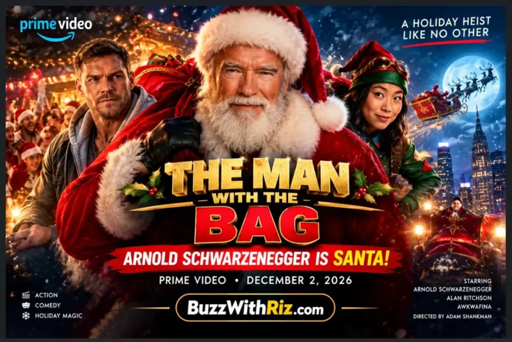 Arnold Schwarzenegger dressed as Santa Claus in The Man with the Bag